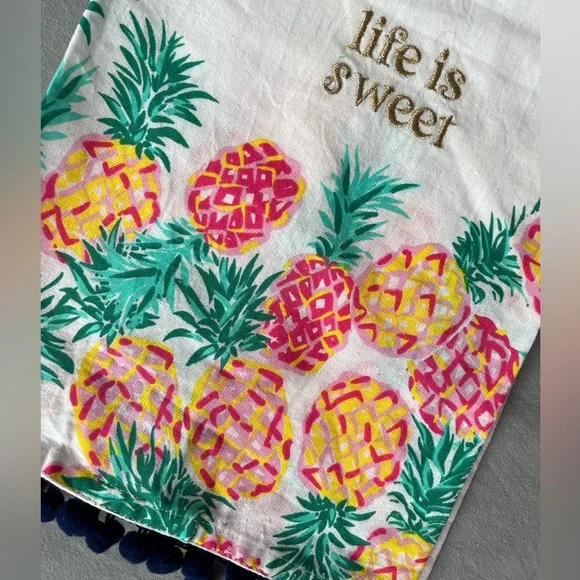 NWT Simply Southern Sweet Pineapple Embroidered Kitchen Tea Towel Pink Yellow - Picture 3 of 9